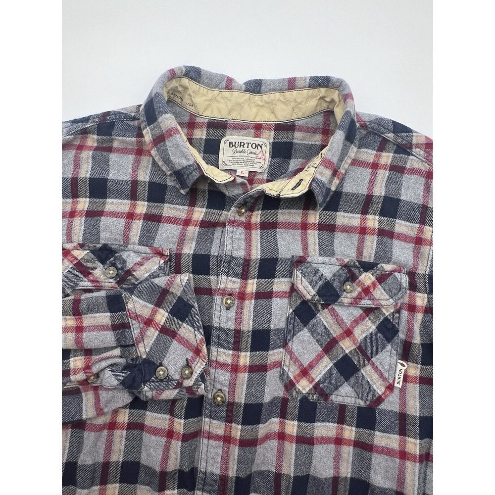 Burton Durable Goods Flannel Plaid Long Sleeve‎ Shirt Size L Red & Blue Button